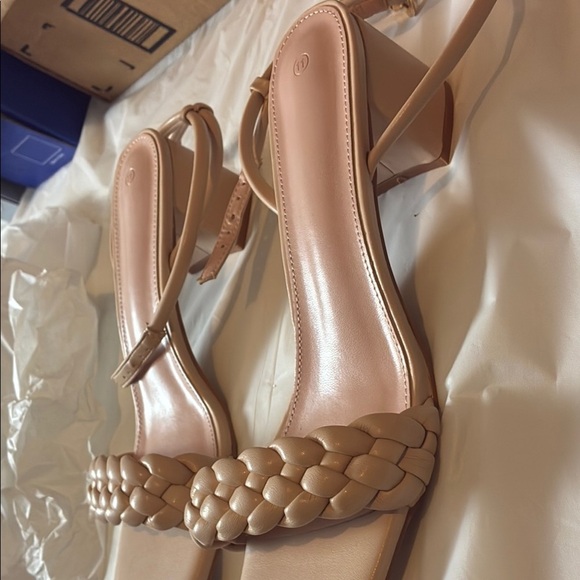 Cream Square-Toe Braided Sandals - Picture 2 of 6